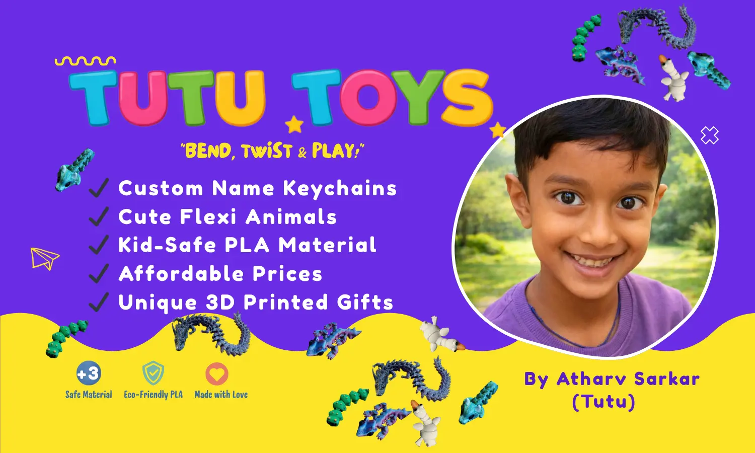 banner with kids image and 3d toys